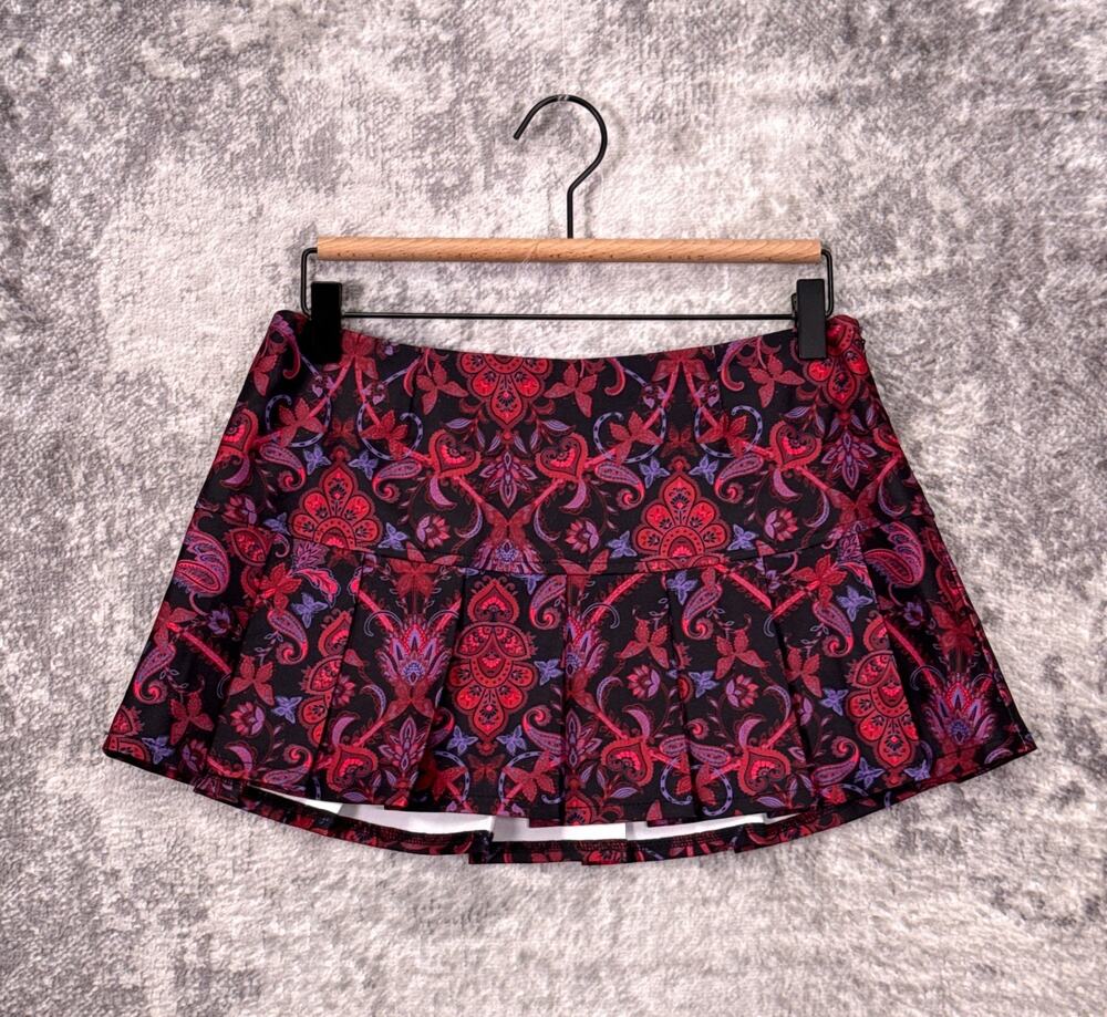 I.AM.GIA Pleated Mini Skirt Small Womens Fun Paisley Print Scuba Stretch